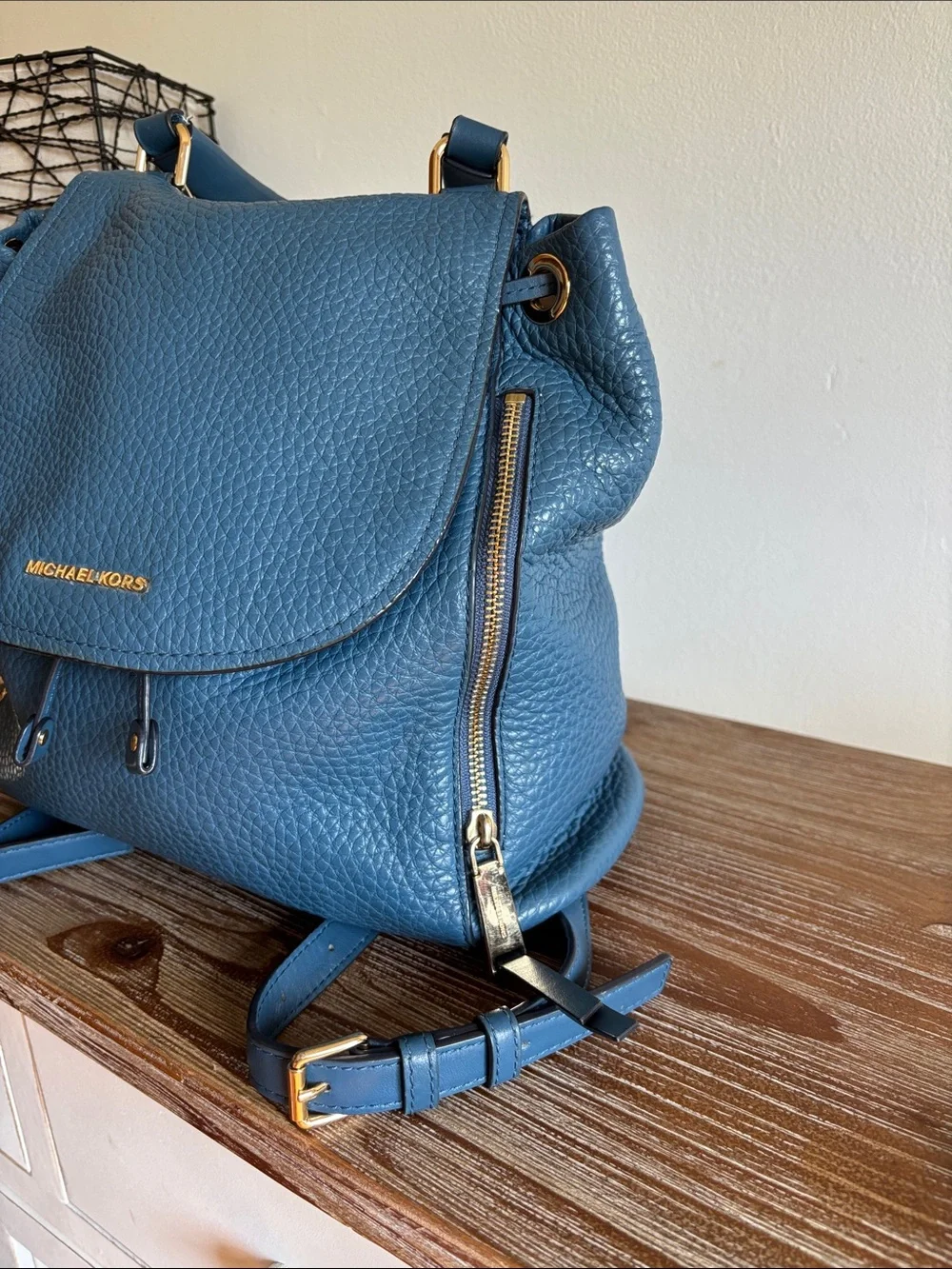 MICHAEL KORS Blue Pebble Leather Backpack